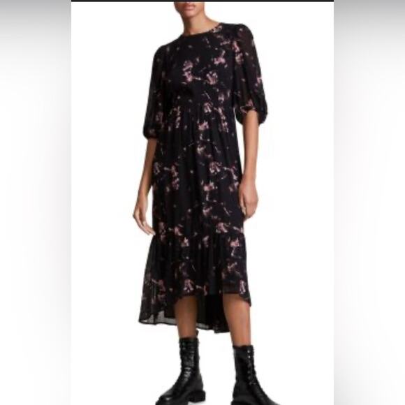 ALLSAINTS Sadie Vimur Midi Dress US 6 art to wear whimsygoth feminine quiet Lux - Picture 1 of 16